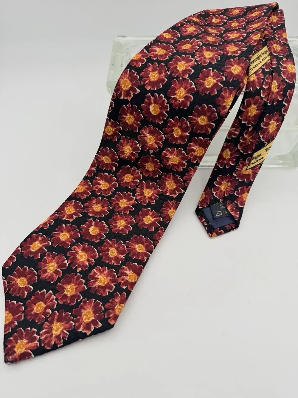 Ermenegildo Zegna Vintage Silk Tie Red Floral Medallion Mens Necktie Italy